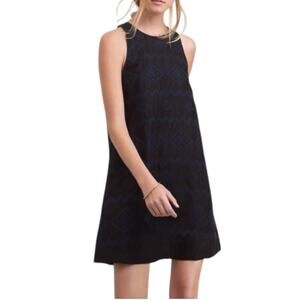 Aritzia Wilfred Trompette Dress XS Black Blue Linen Lyocell Geo Diamond Print
